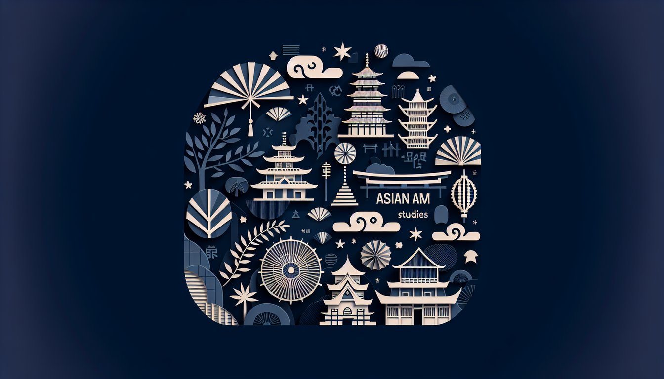 3D voxel art illustrating Begin Topics Asian Am Studies course material.