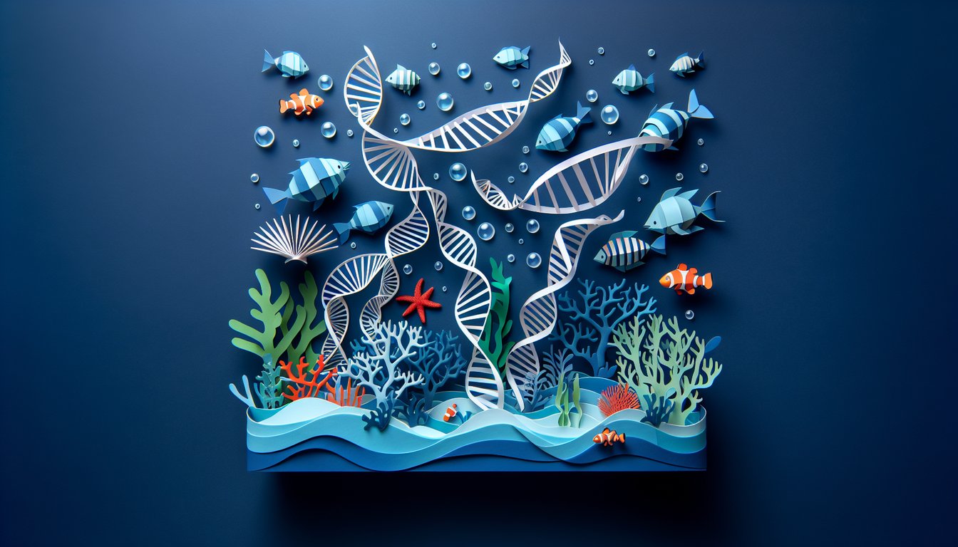 Paper art promoting a fun trivia quiz on genetics and marine science for high school students.