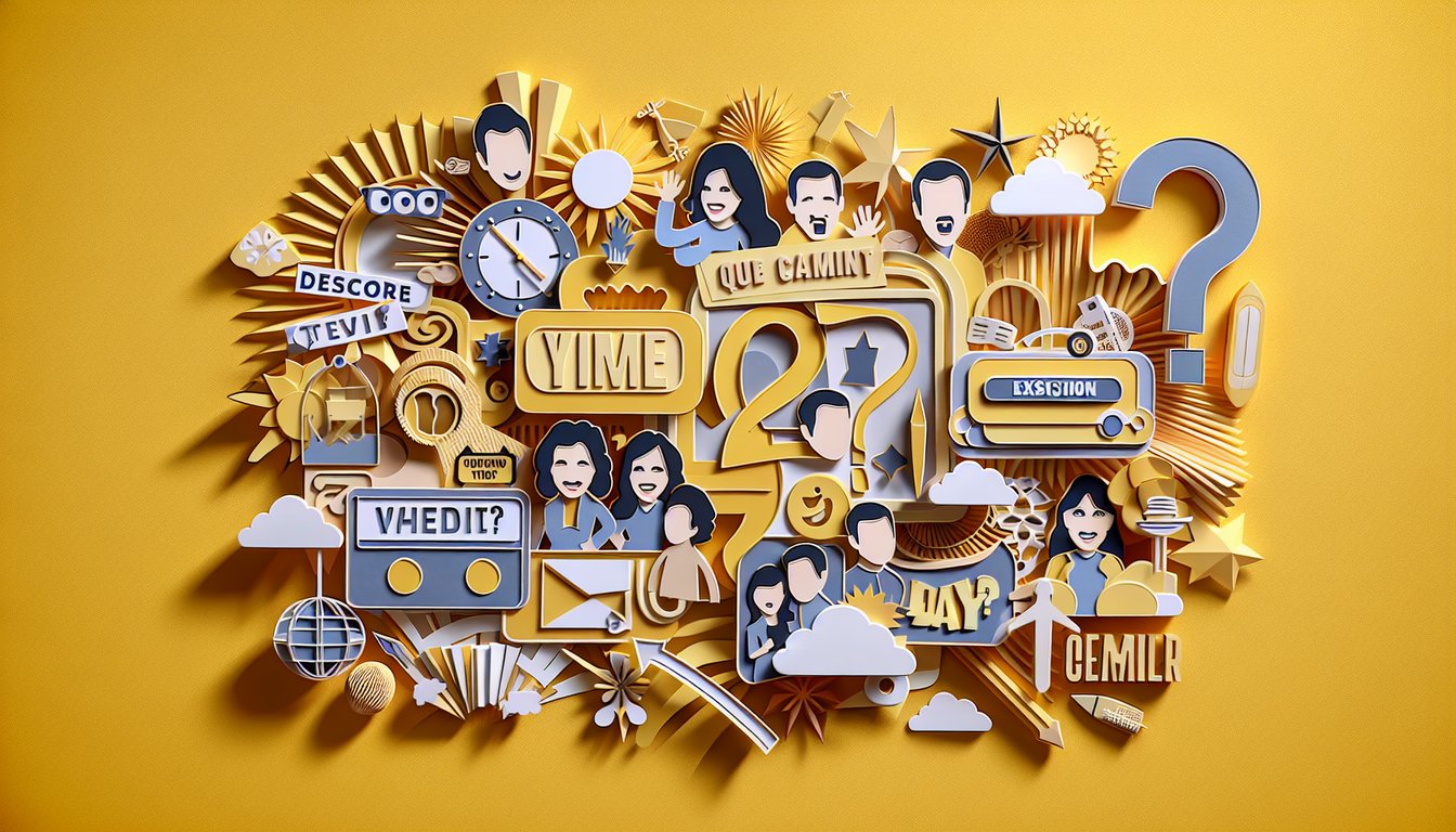 Quiz illustration featuring paper art and text about discovering your sitcom character on a yellow background.