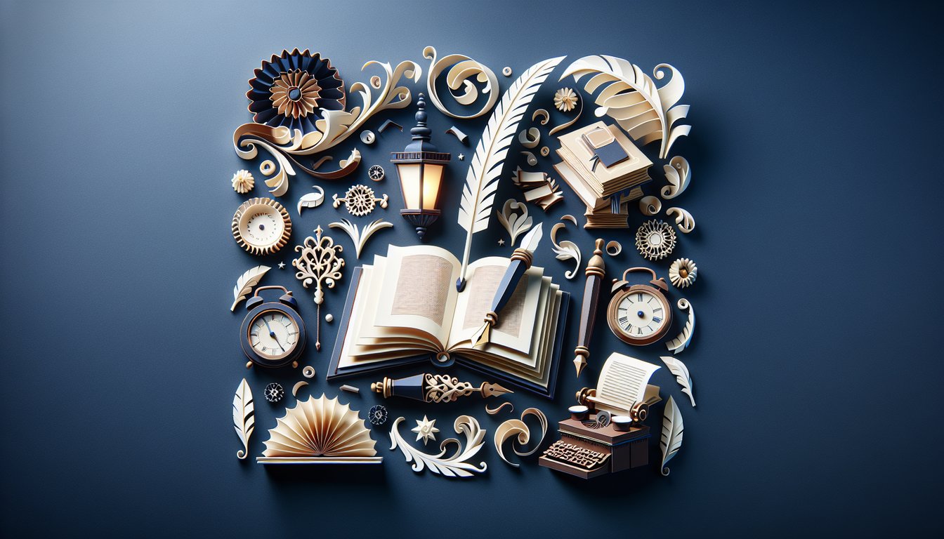 Colorful paper art displaying questions for a Baroque Literature Knowledge Test.