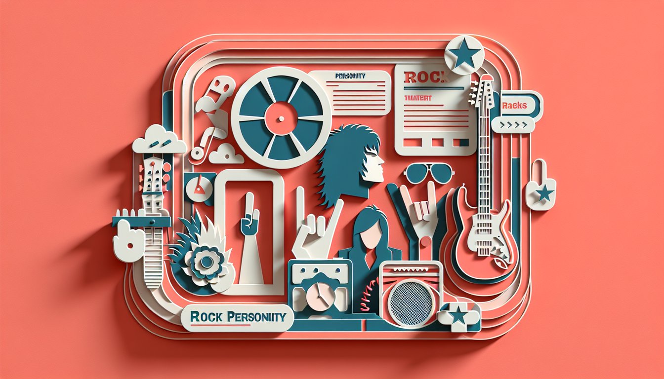 Paper art style rock masks and guitar shapes on coral background KISS icon quiz banner