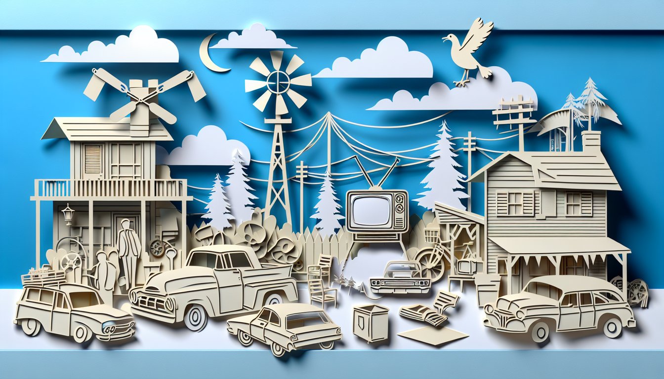 Sanford and Son trivia quiz paper art illustration on sky blue background