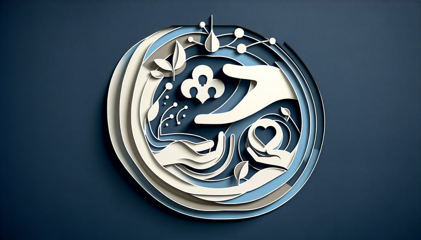 Paper art illustration for empath test quiz on dark blue background.