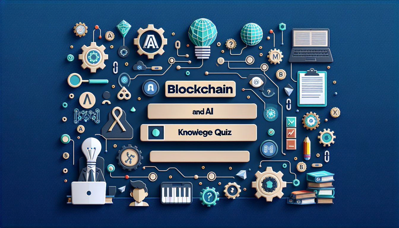 Colorful paper art depicting elements related to Blockchain and AI for a knowledge quiz