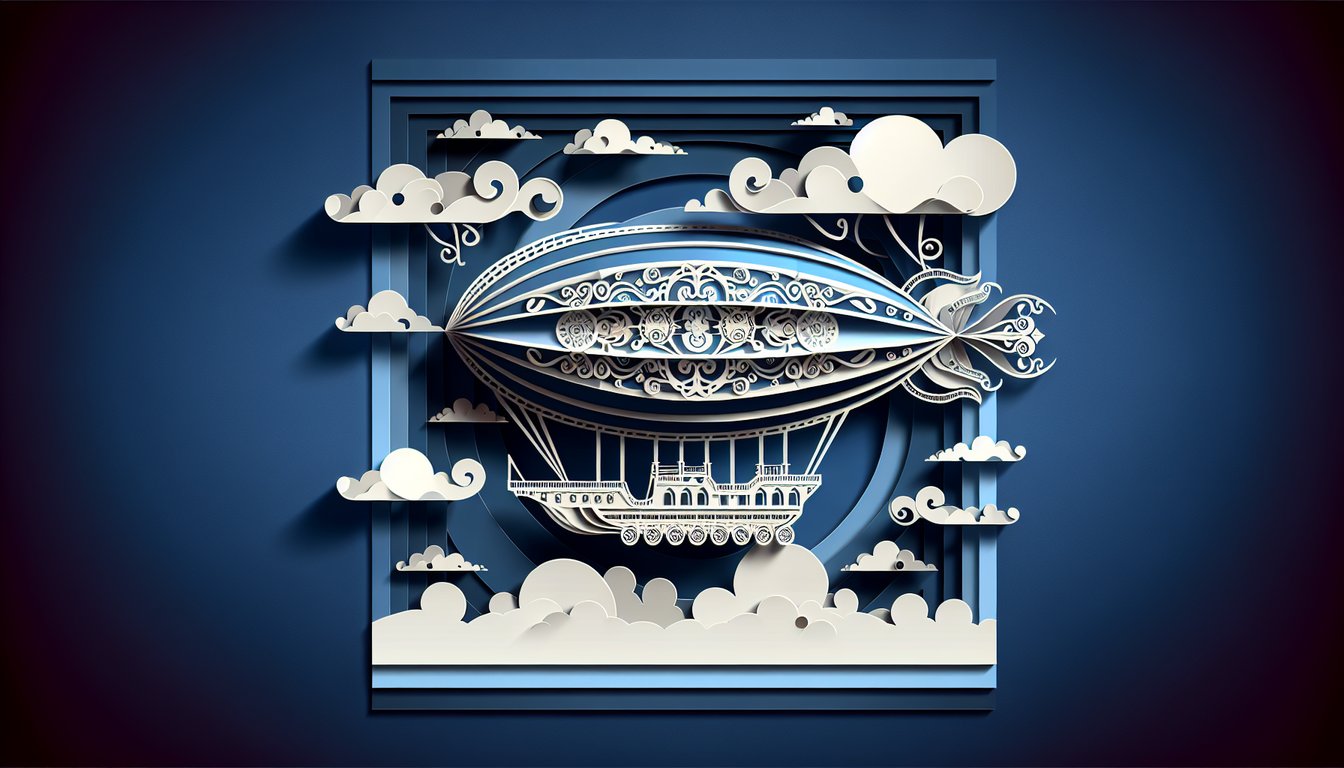Paper art style airship on dark blue background features colorful Koopaling silhouettes inviting quiz adventure.