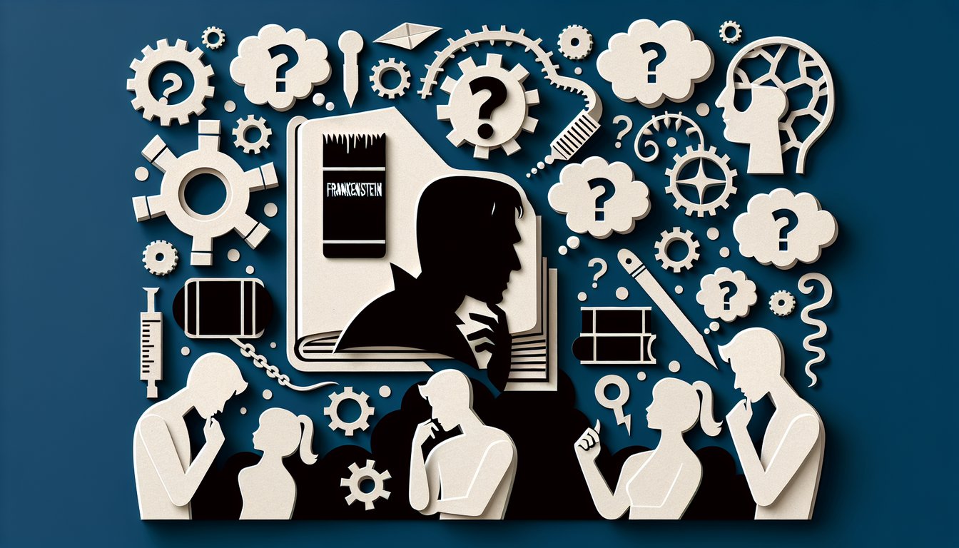 Paper art depicting trivia quiz for high school students on key chapters from Mary Shelleys Frankenstein.