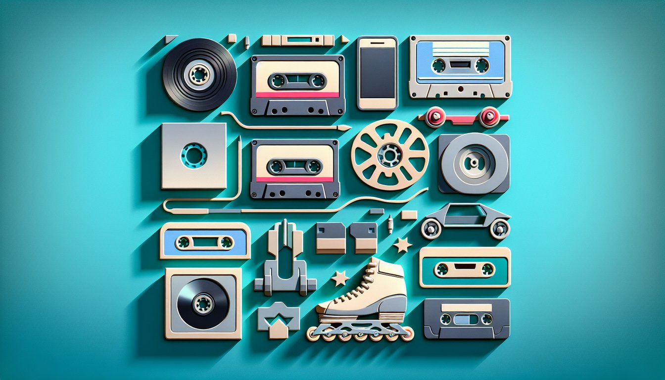 Paper art illustration for 90s pop culture trivia quiz on a teal background