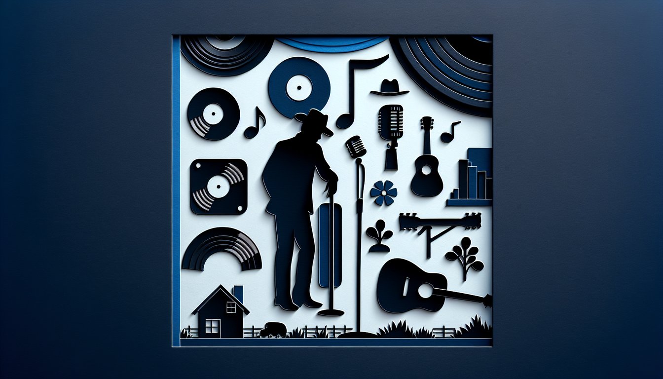 Johnny Cash trivia quiz paper art illustration on a dark blue background