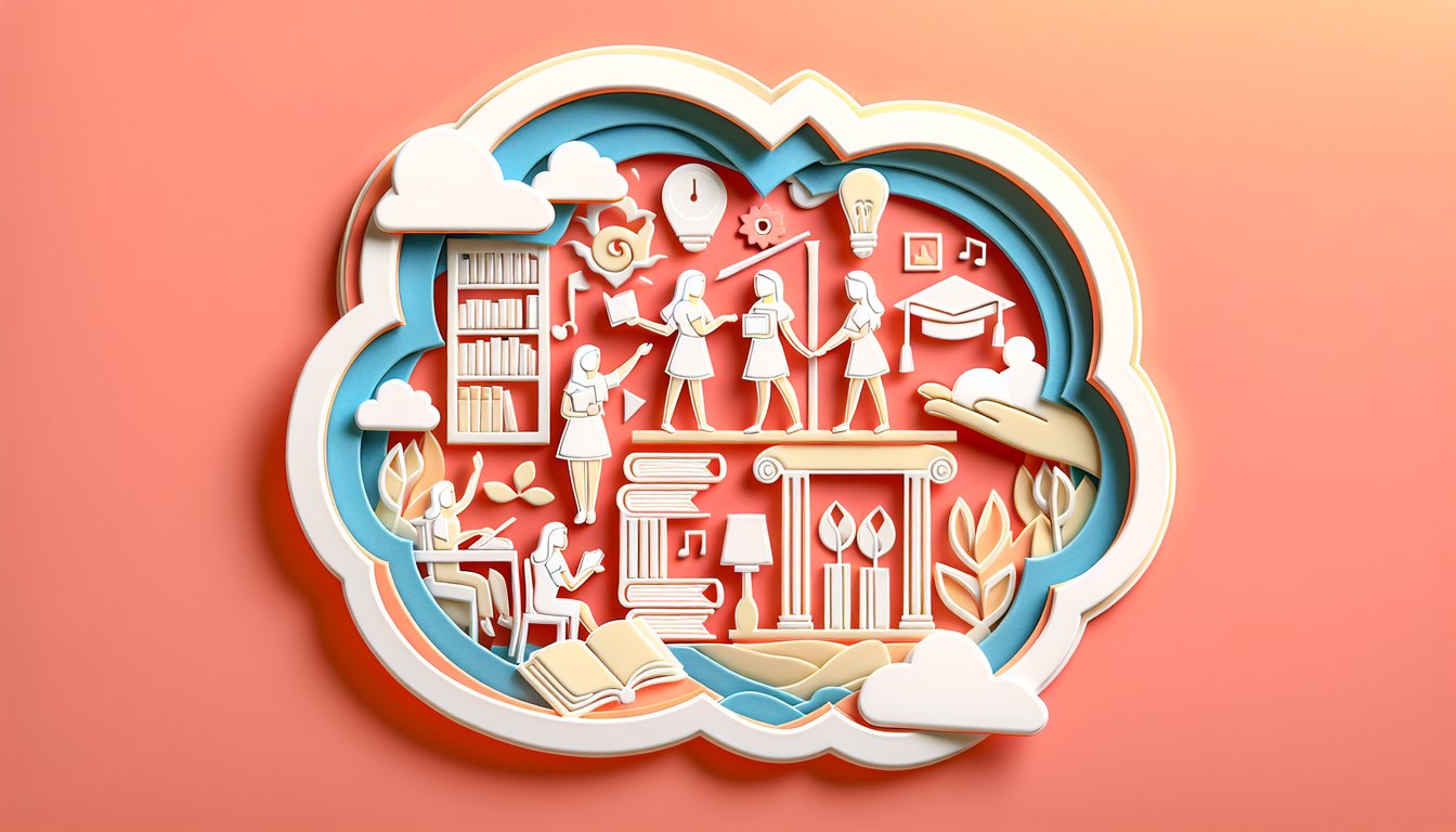 Paper art illustration for a sorority life personality quiz on a coral background