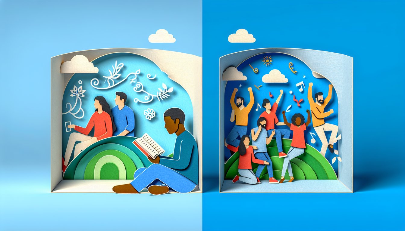 Paper art illustrating antisocial personality test on a sky blue background