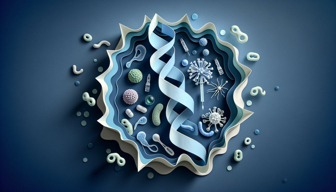 Paper art illustration for an immunology quiz on a dark blue background