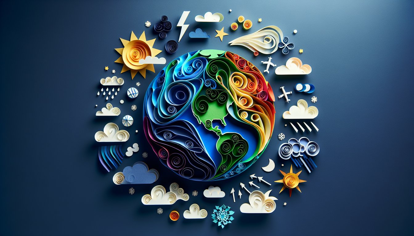 Colorful paper art promoting a climate science quiz for high school students.