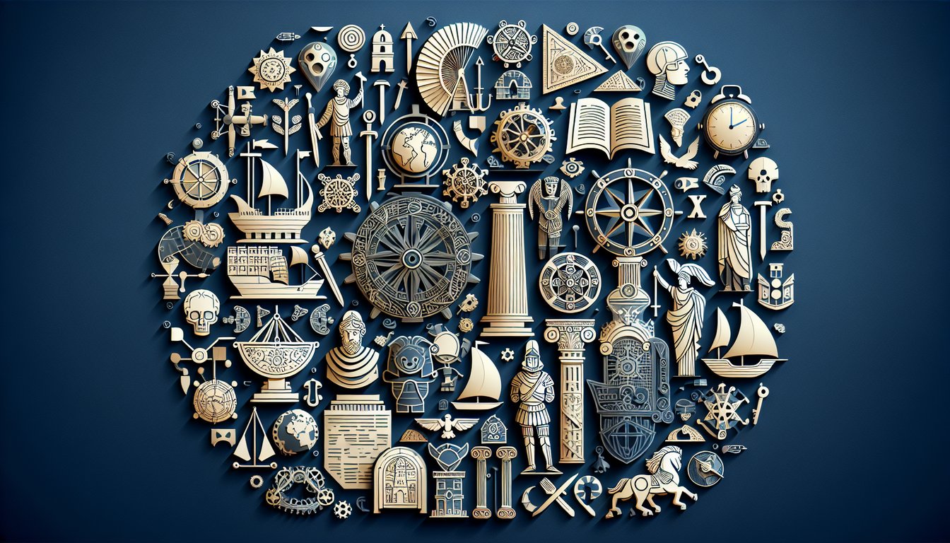 Colorful paper art promoting Eras in Focus, a history quiz for high school students.