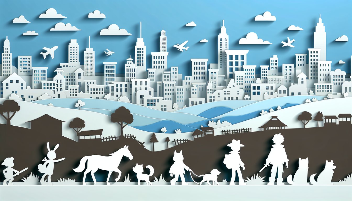 Paper art illustration for BoJack Horseman character quiz on sky blue background
