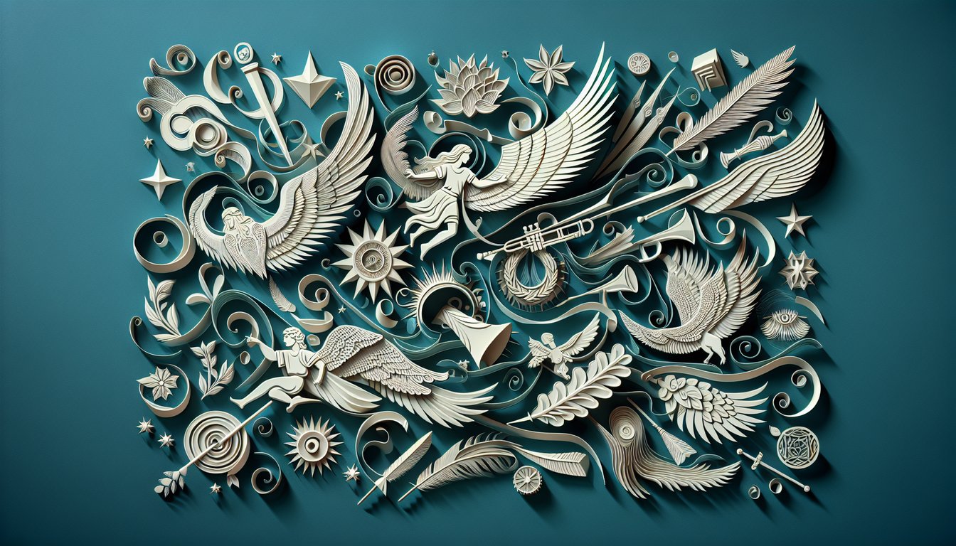 Paper art illustration of seven stylized archangel figures and quiz prompt on teal background inviting expertise test