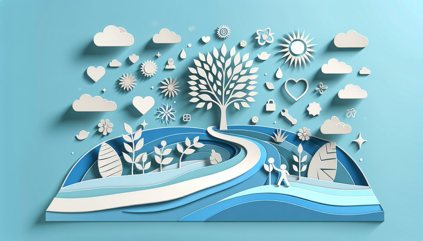 Paper art illustration of free childhood emotional neglect test on sky blue background