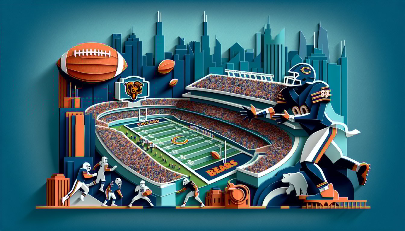 Chicago Bears trivia quiz paper art illustration on a teal background