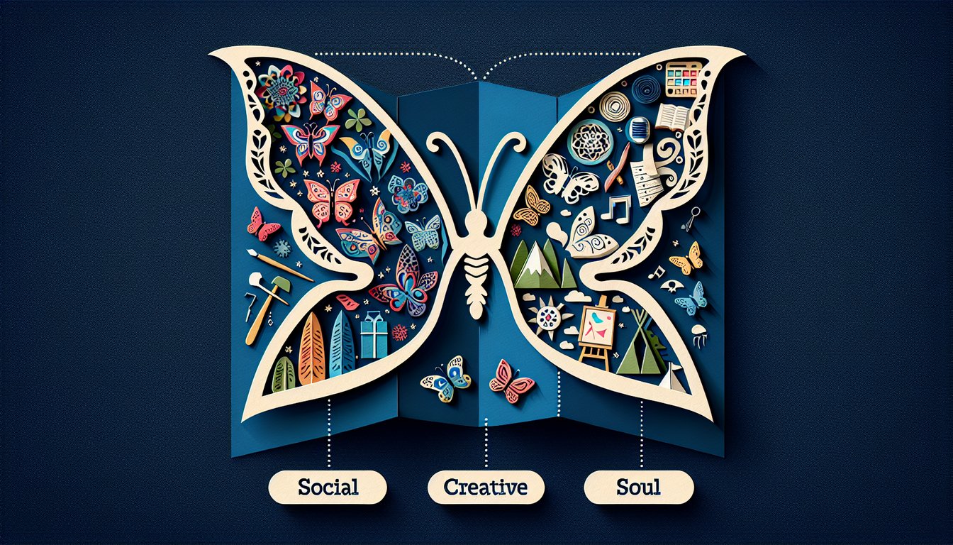 Paper art illustration for a personality quiz on dark blue background
