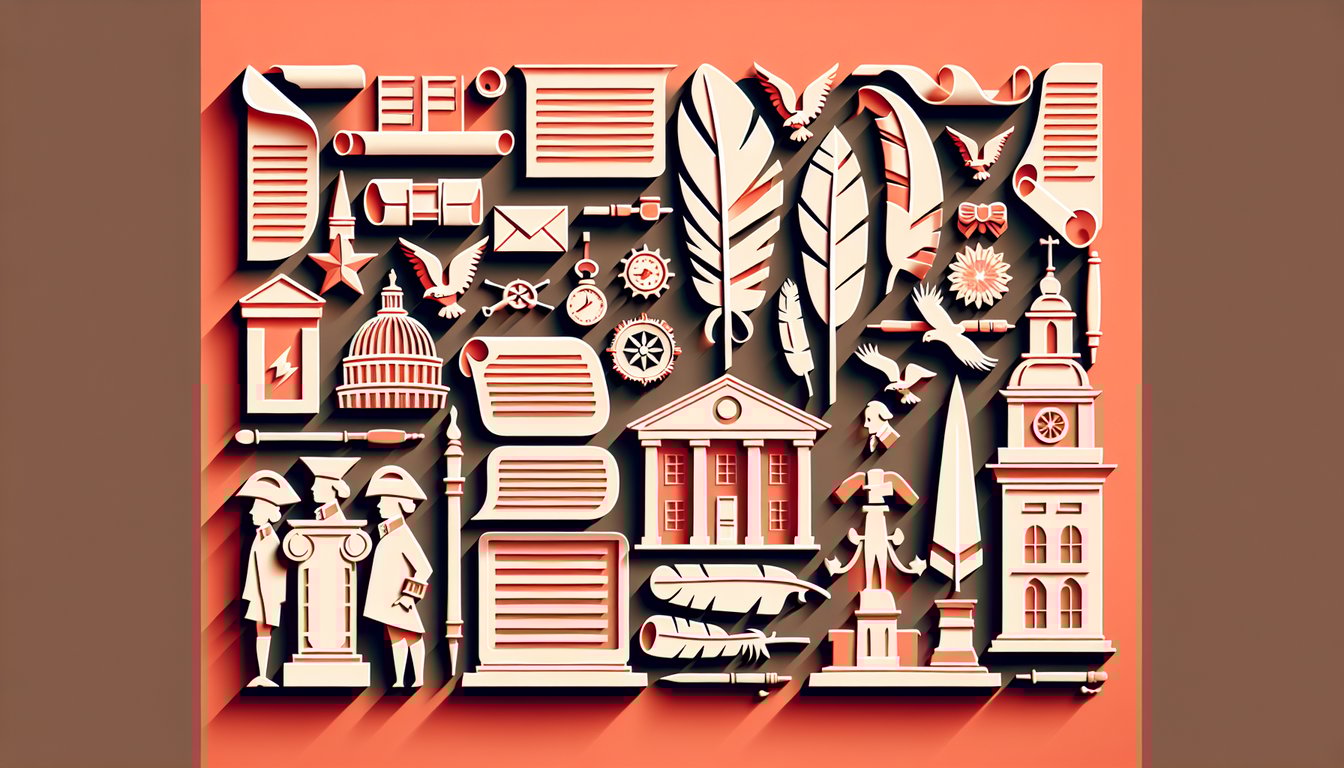 Paper art illustration of 18th and 19th century US presidents silhouettes on coral background quiz banner