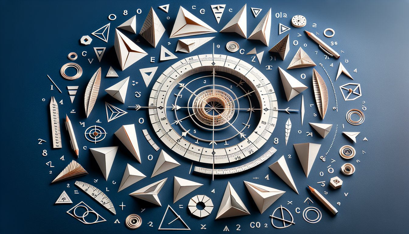 Colorful paper art promoting a high school geometry quiz on circumcenter and triangle concepts