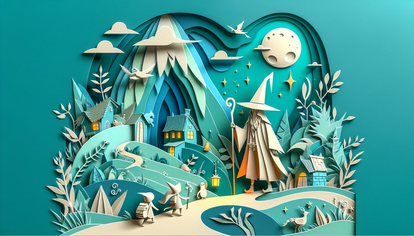 Paper art quiz banner showing Doogal the magical dog wizard Zeebad the sorcerer and enchanted friends on teal background