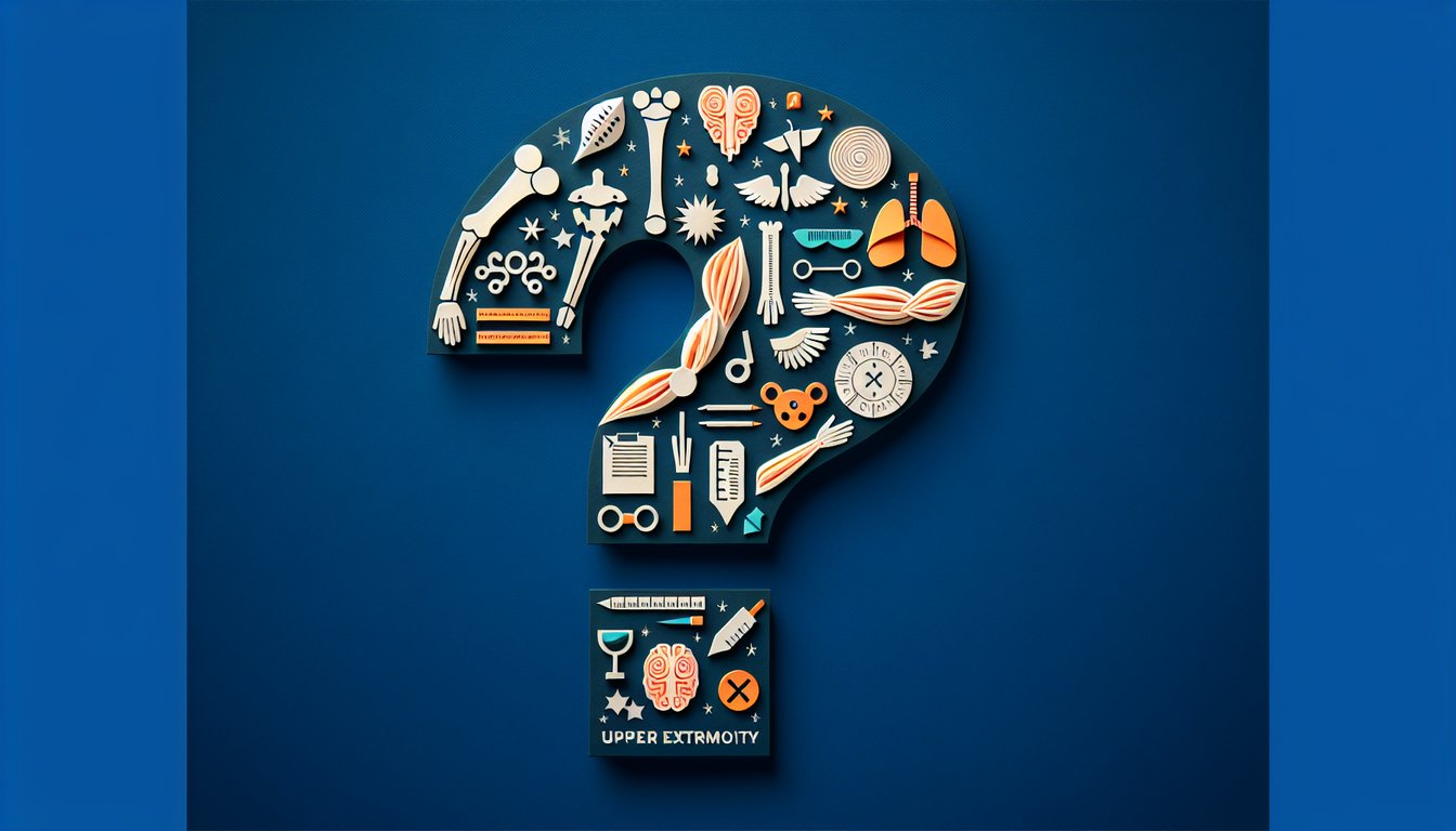 Paper art depicting Upper Extremity Showdown, a trivia quiz for learning anatomy.
