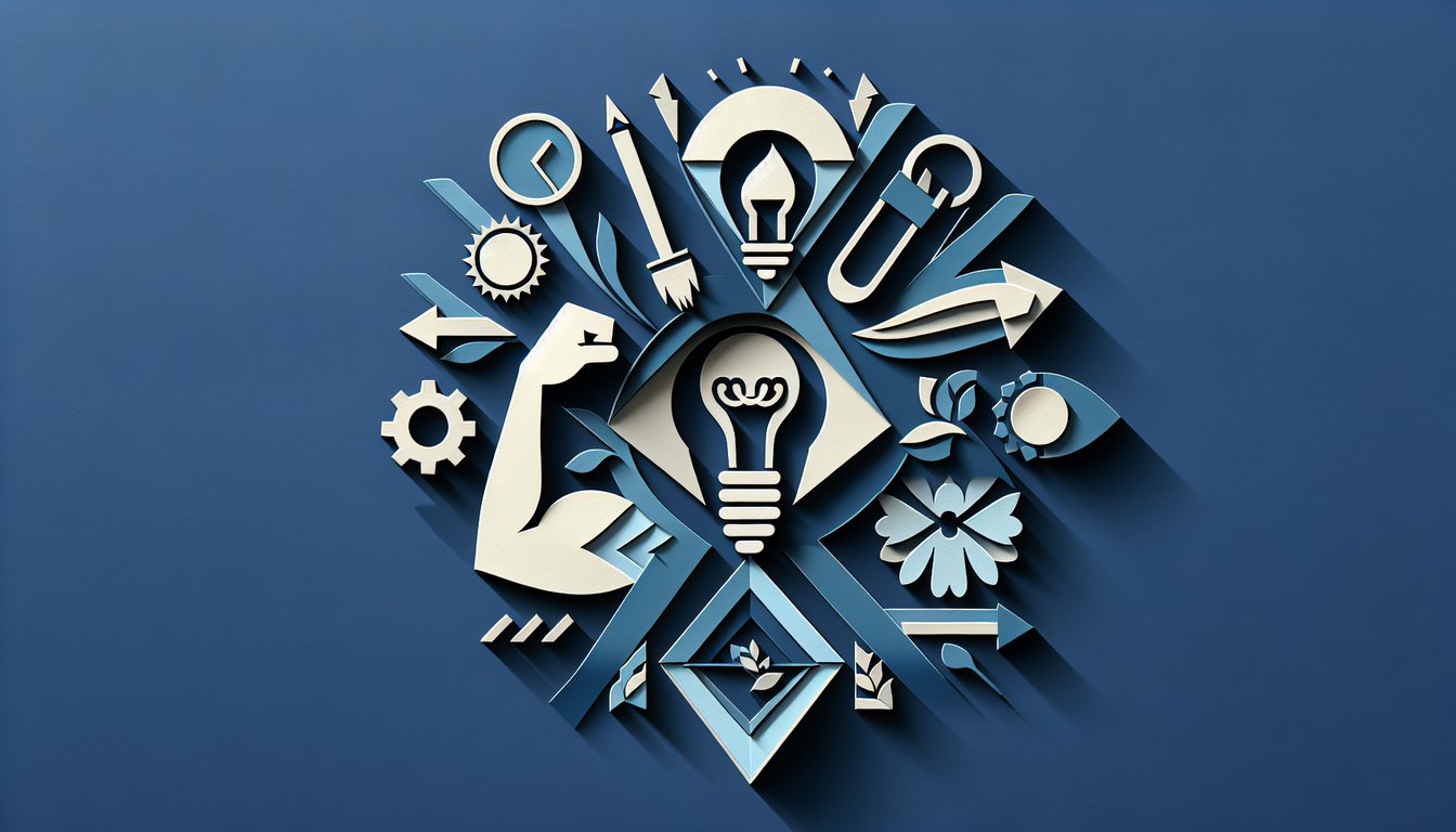 Paper art illustration for male personality test revealing strengths and style on dark blue background