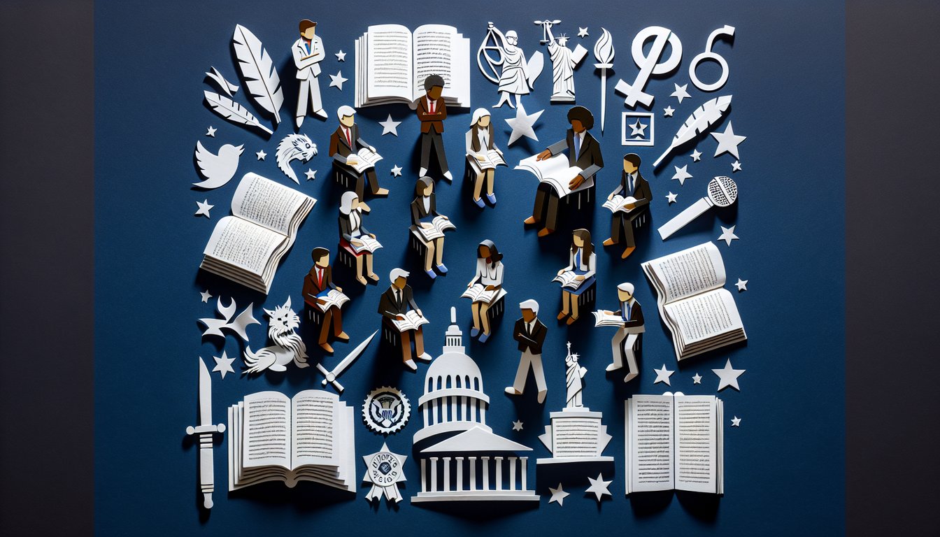 Colorful paper art representing a trivia quiz on constitutional rights for high school students.