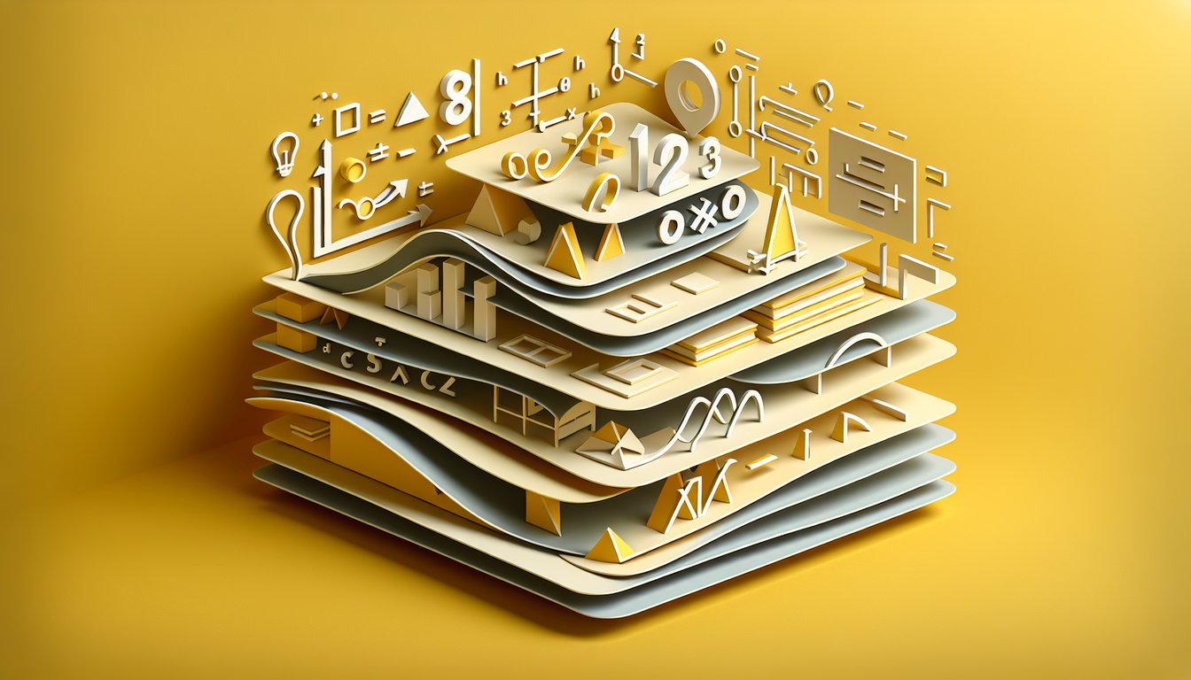 Paper art illustration promoting a free algebra quiz on a golden yellow background