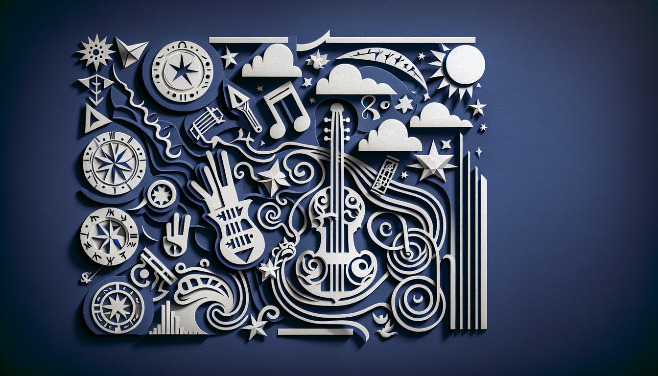 Paper art illustration for G Eazy zodiac sign and trivia quiz on a dark blue background