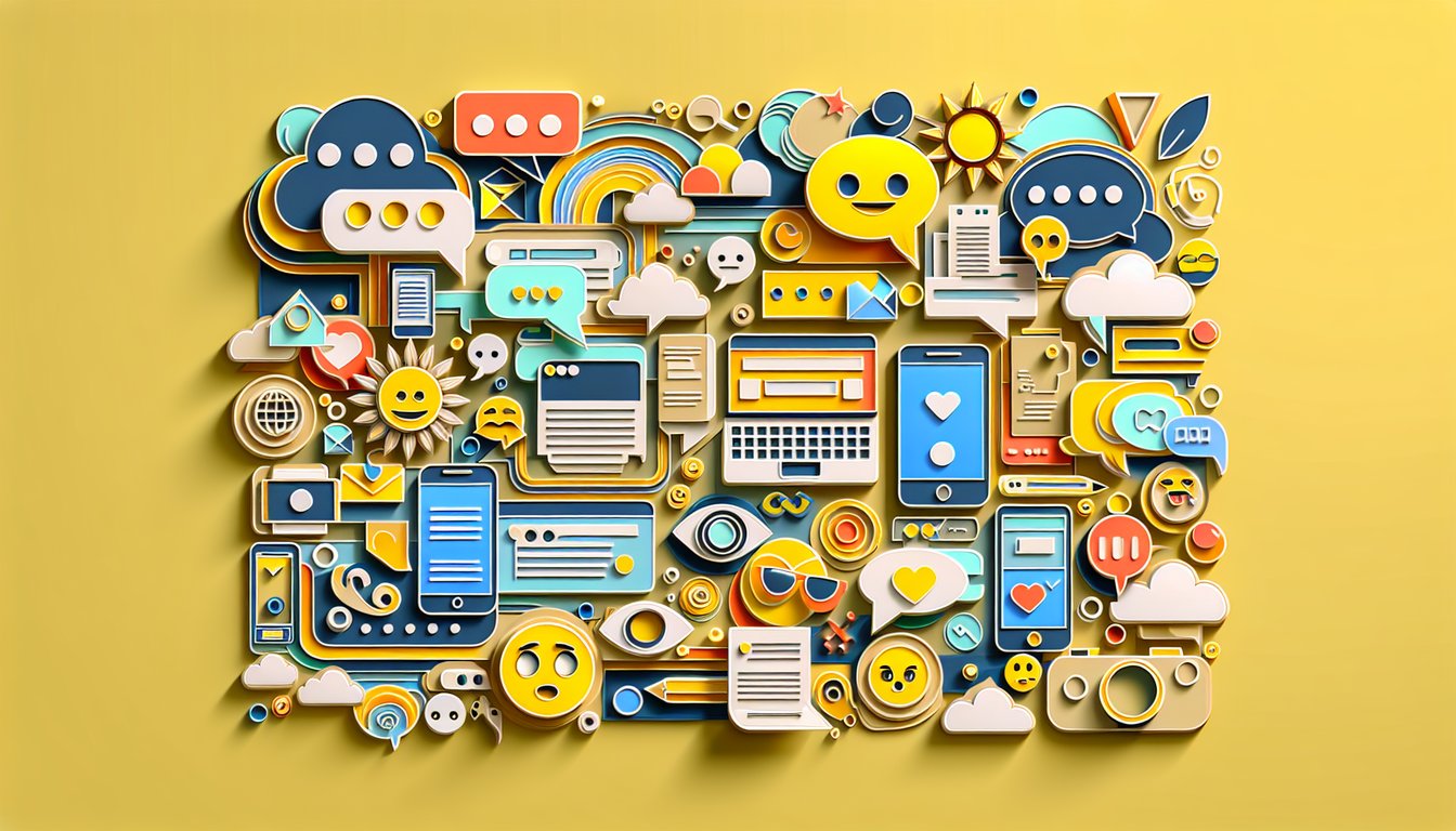 Paper art quiz with layered cutouts question marks chat bubbles LMAO text multiple choice on golden yellow background