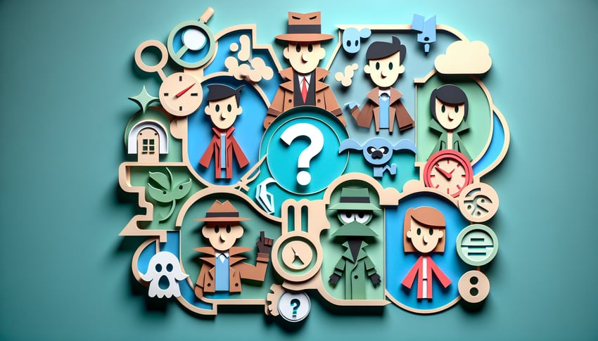 Paper art illustration for Scooby Doo character personality quiz on teal background