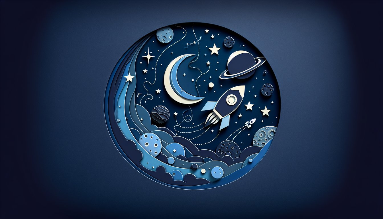 Colorful paper art depicting planets, stars, and a rocket for a Space Trivia Quiz