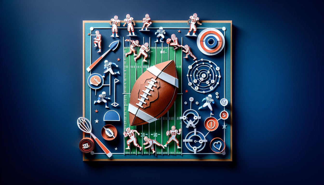 Colorful paper art depicting a quiz on American Football Strategy Knowledge Test