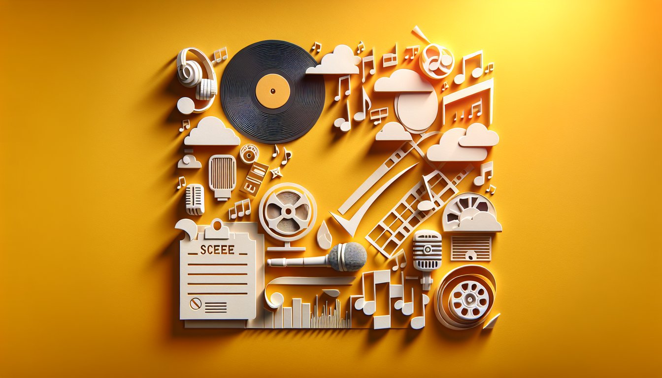 Paper art illustration testing Cody Simpson fanship on golden yellow background with hits roles and fan facts challenge