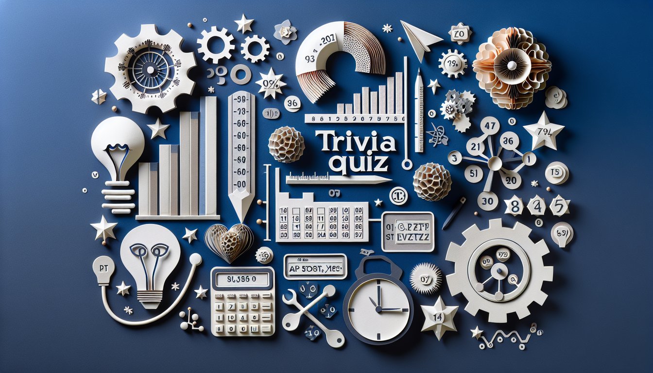 Paper art depicting a trivia quiz for AP Statistics Mastery practice for high school students.