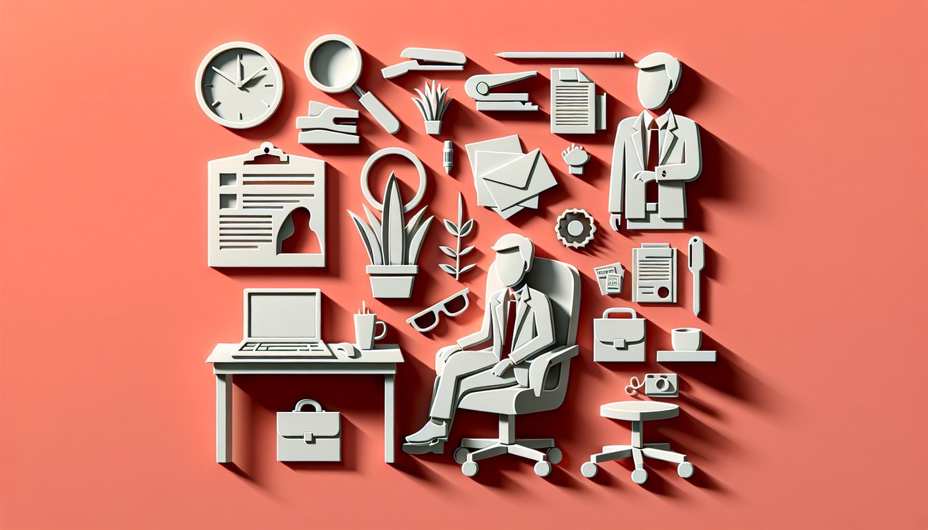 Paper art illustration for personality quiz determining if you align more with Michael Scott or Jim Halpert on coral background.