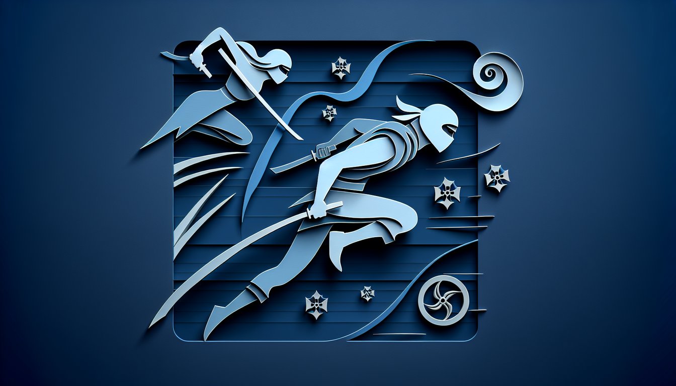Paper cut ninja and scroll icon on dark blue background promoting a quiz to test ninja prowess