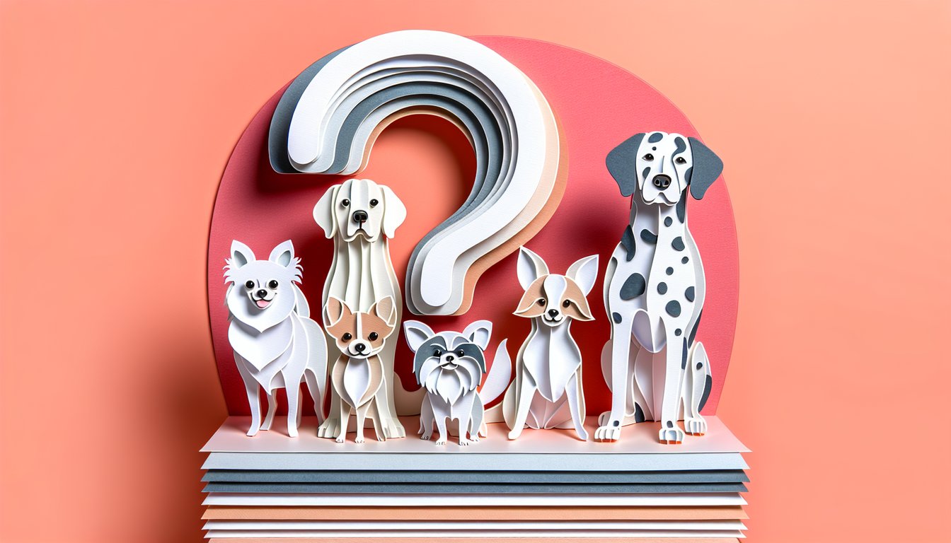 Paper art style dogs in playful poses on coral background quiz branding Discover your inner canine What Breed Of Dog Are You