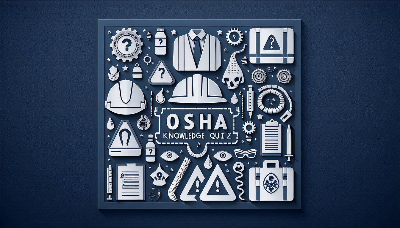 Colorful paper art promoting a quiz on Workplace Safety and OSHA knowledge.