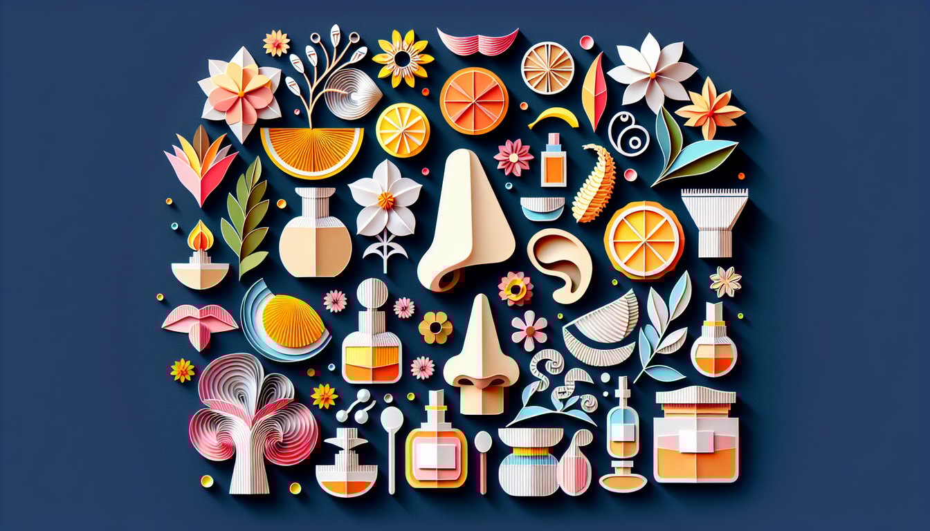 Colorful paper art depicting various scents for a Sense of Smell Knowledge Quiz