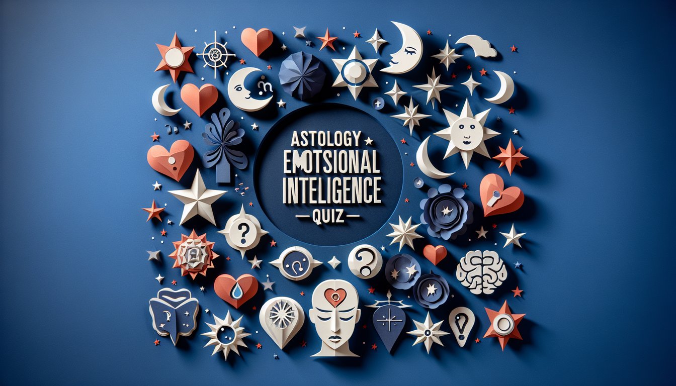 Colorful paper art depicting symbols for astrology emotional intelligence quiz