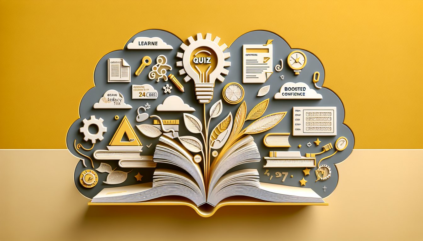 Paper art quiz materials on golden yellow background for free OSSLT practice questions boosting literacy confidence