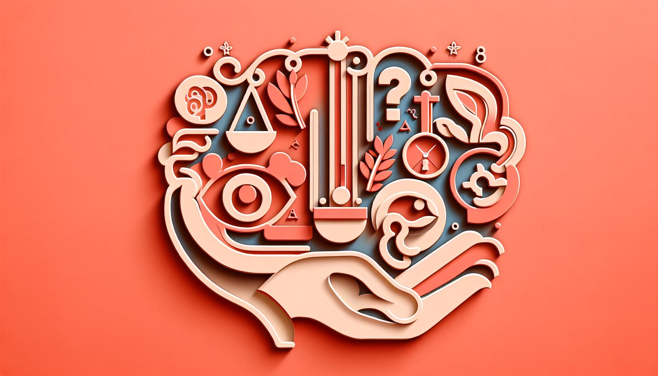 Paper art illustration for a personality quiz on naivety and trust issues on a coral background