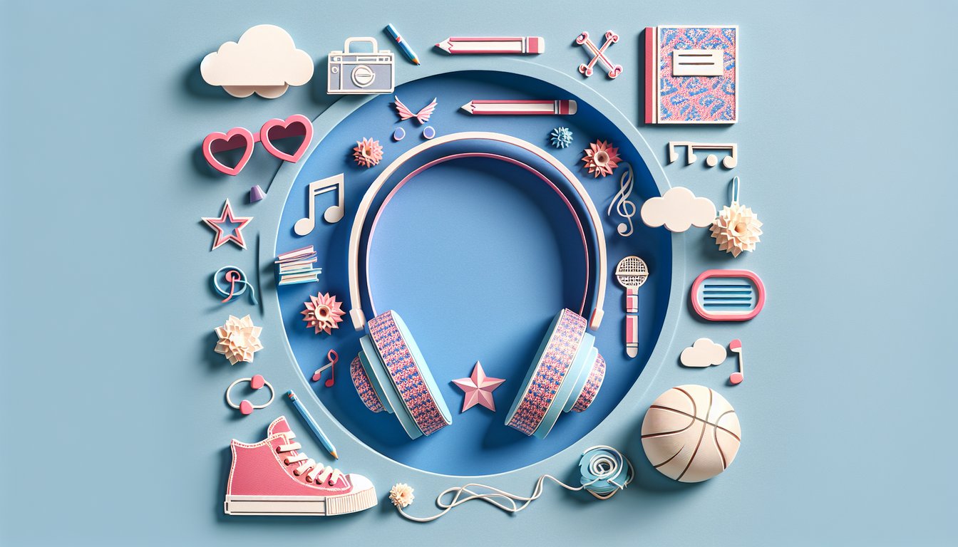 Paper art collage of stylized teen icons and quiz elements on a sky blue backdrop evoking celebrity match personality test