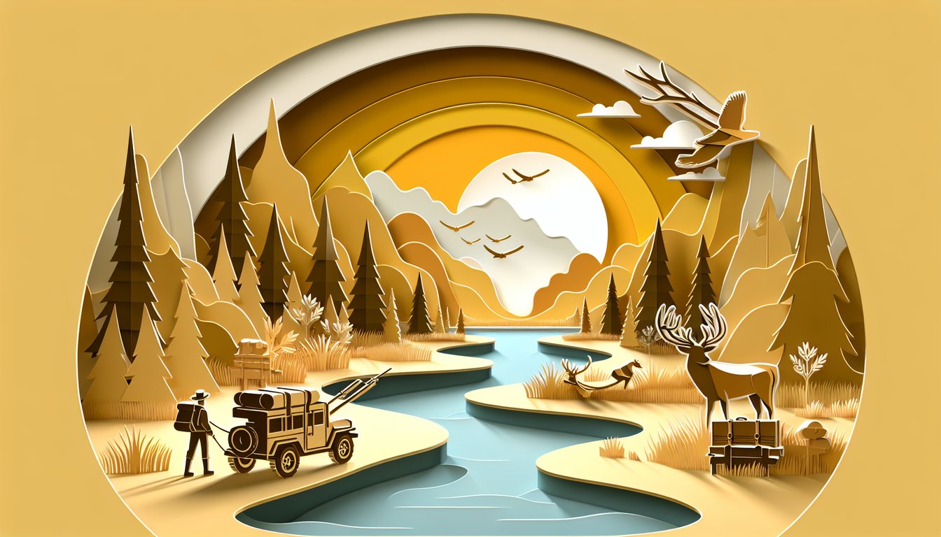 Paper art illustration for Call of the Wild Chapter 7 summary quiz on golden yellow background