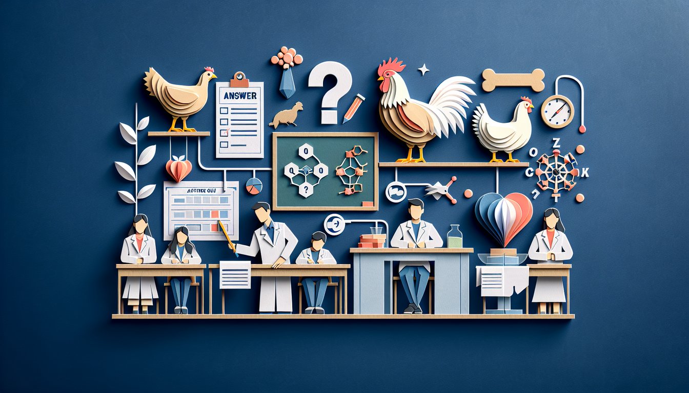 Colorful paper art promoting The Poultry Judging Challenge trivia quiz for high school students.