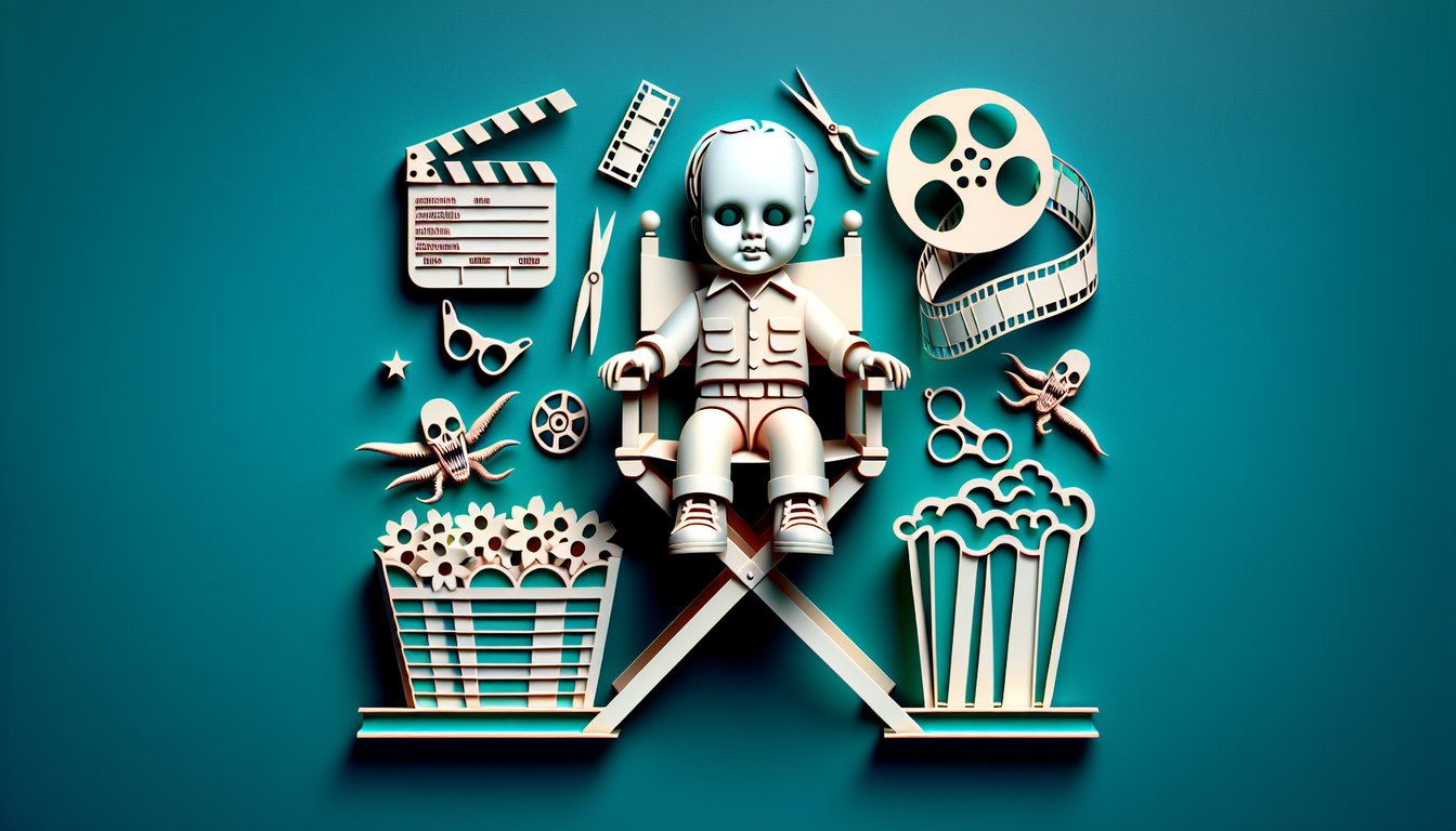 Chucky quiz paper art illustration with horror theme on a teal background