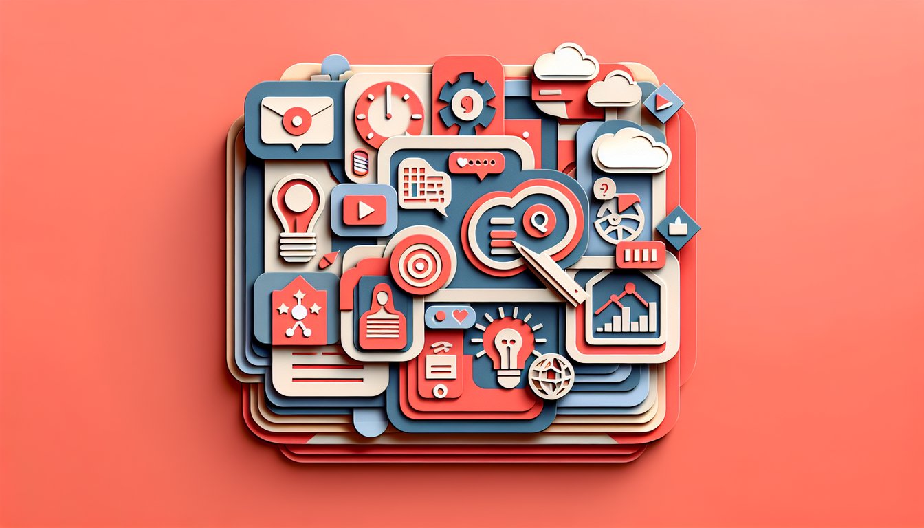 Paper art illustration featuring quiz icons and fun online quizzes text on coral background