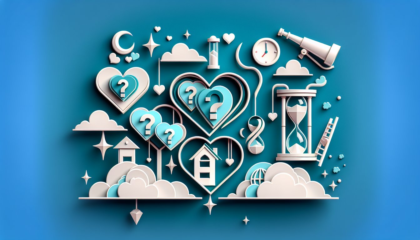 Paper art quiz illustration on teal background about discovering if hes emotionally invested